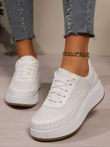 New Women's Thick Sole Sneakers, Sparkle Casual Shoes, Platform Heightening, Comfortable Non-Slip Design, Breathable Woven Upper, Breathable Cushioned Footwear