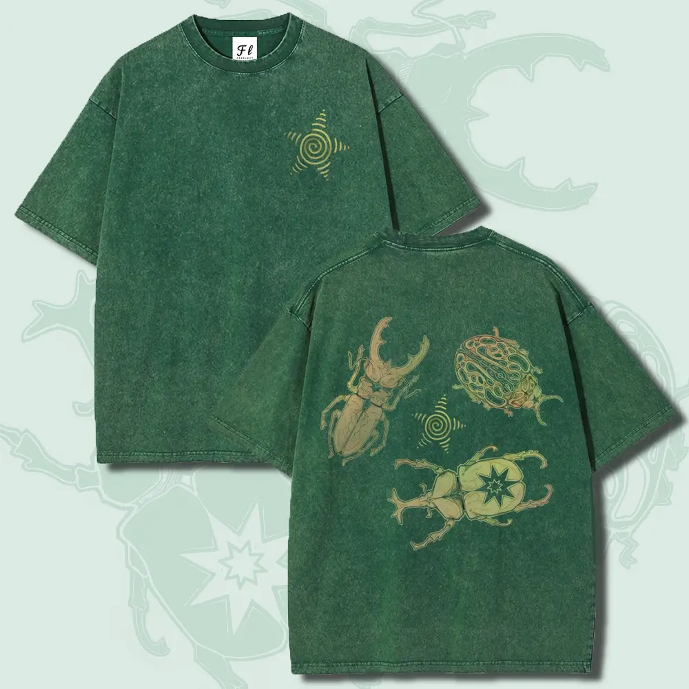 Beetle Insects Enthusiast Oversize Unisex Washed T-Shirt for Women and Men's Unisex Fit Batik Cotton Oversize Streetwear Menswear  Super Soft Pre-Shrunk