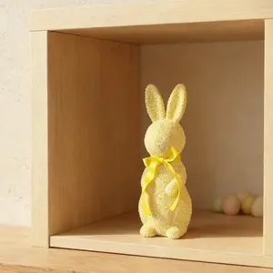 Easter Standing Realistic Rabbit Ornament, High-End Glitter Bow Decor, Home Garden Courtyard Outdoor Decoration, Spring Festival Gift, Festivity