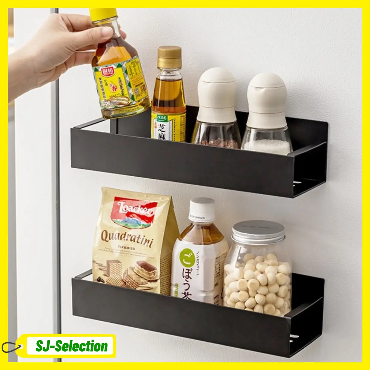 Magnetic Rack for Refrigerator, Magnetic Spice Storage Rack Organizer for Fridge,Magnetic Shelf with Paper Towel Holder, Moveable Kitchen Refrigerator Seasoning Storage Rack Fridge Magnet Organizer, Kitchen Gadgets for Refrigerator, Microwave