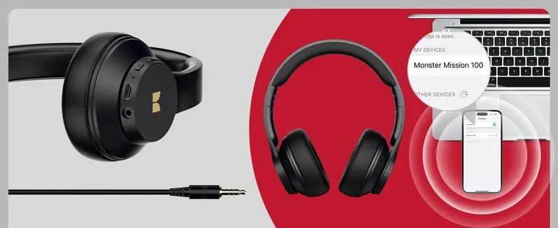 MONSTER Wireless Over-Ear Bluetooth 6.0 Headphones (Headset) - Adjustable HiFi Stereo with Microphone, Foldable Comfortable Design, 40H Long Battery (40 Hours), Deep Bass, Android Compatible, Work From Home & School Use, Universal Smartphone Connection