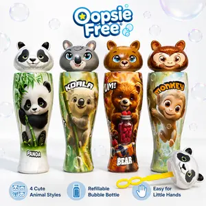 Oopsie Free Leak-Resistant Bubble Wands & Bottles for Toddlers Kids Ages 1-3 3-5, 180° Hardly Spills Mess-Free Bubbles, Refillable Cute Animal Theme, Easy Grip, Safe Non-Toxic Mouth-Blown Toys, Birthday Party Favors Summer Outdoor Fun Gifts