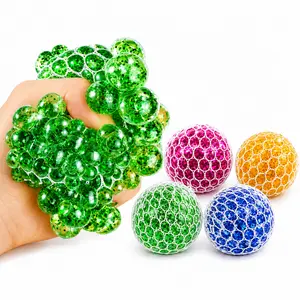 Mesh Stress Ball Set,  Squishy Grape Balls with Net, Glitter Squeeze Sensory Fidget Toys for Kids Adults, Anxiety Relief Stress Balls for Party Favors, Classroom Rewards, Gift Bag Fillers
