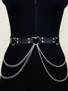 Women's Punk Fashion Heart Chain Waist Belt Strap, Punk Style Belt, Versatile Party Accessory, Daily Wear Leather Belt, Multiple Sizes Available