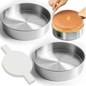 9 Inch Round Cake Pans Set of 2 with 100 Parchment Papers, Stainless Steel Baking Pans for Layered Smash Cakes, No Coating Mirror Finish Dishwasher Safe Cake Mold