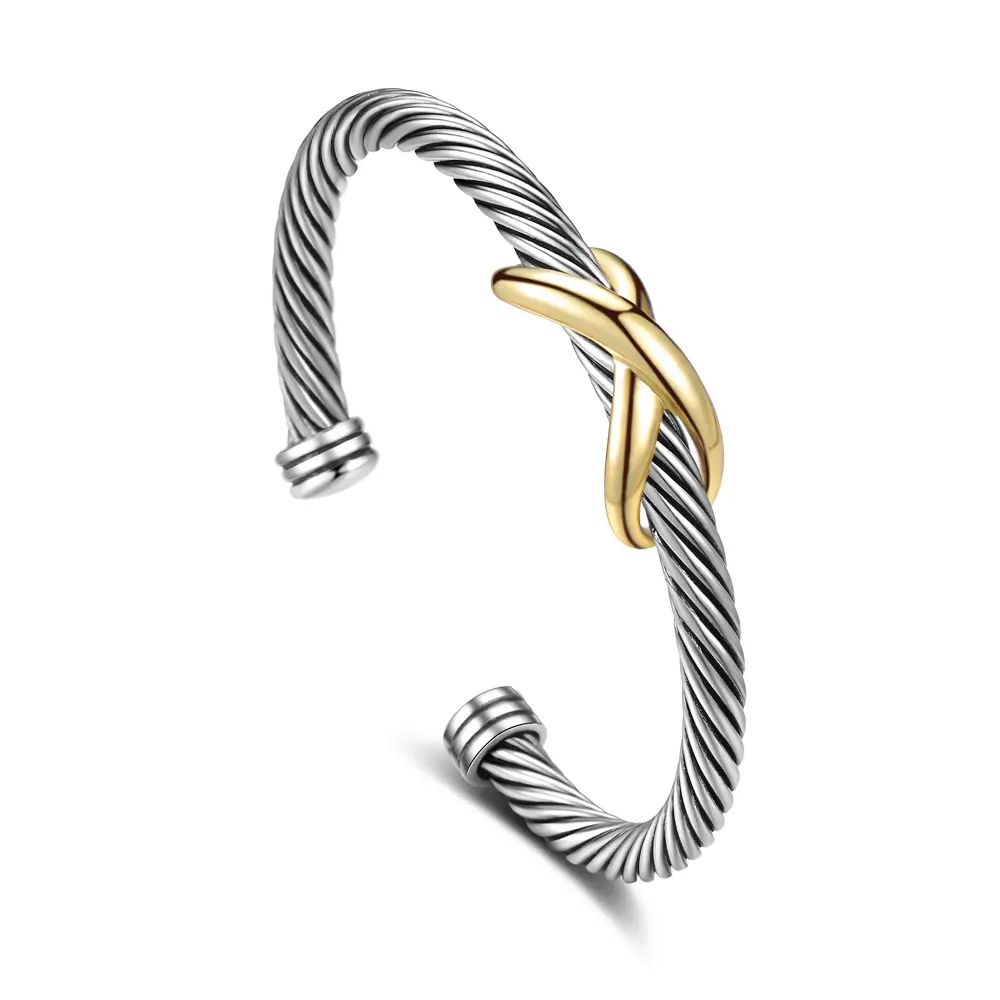 Mytys Classic Two-Tone Bracelet Adjustable Sizes For Women (Live) Elegant Versatile Luxury Variety Stainless Steel Bangle Stretch Bangle