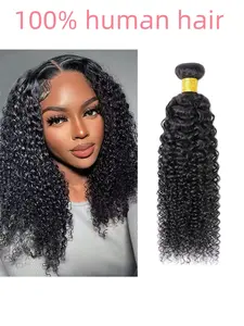 100% Unprocessed Double Weft Kinky Curly Human Hair Bundles, Brazilian Virgin Curly Weave, Natural, Can Be Dyed, One Bundle, Curly Hair Extensions
