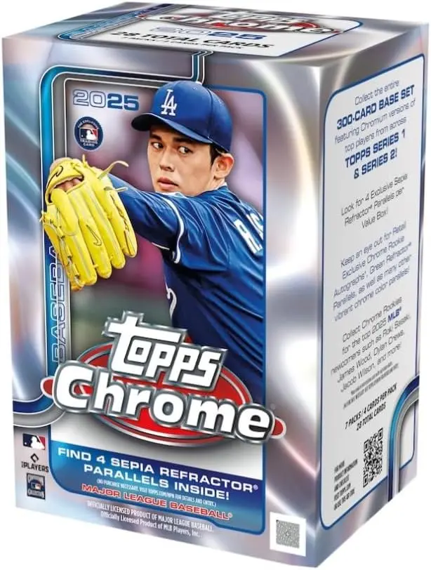 2025 Topps Chrome Baseball Sealed Value Blaster Box - 7 Packs/Box, Collectible Cards for Baseball Fans with Exciting Chrome Parallels & Jaw-Dropping Inserts