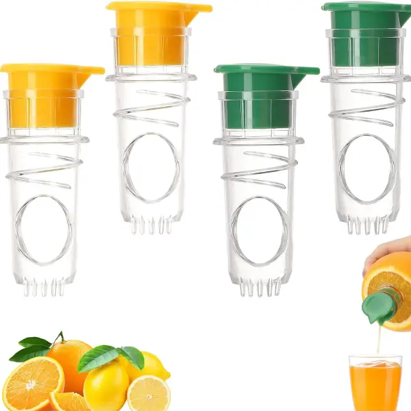 Lemon Squeezer, Screw Top Manual Juicer with Built-In Filter Orange Citrus Press, Squeeze Lime for Cocktails, Drinks (2 Yellow+2 Green)