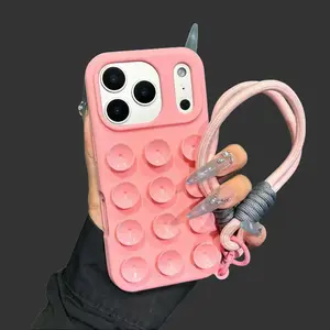 Stylish Niche Suction-Cup Smartphone Case - Compatible with iPhone 17,16,15,14,13,12 Pro Max, Solid Color Soft TPU Back Casing, Anxiety Relief Cellphone Cover, Women's Fashion Mobile Phone Accessories