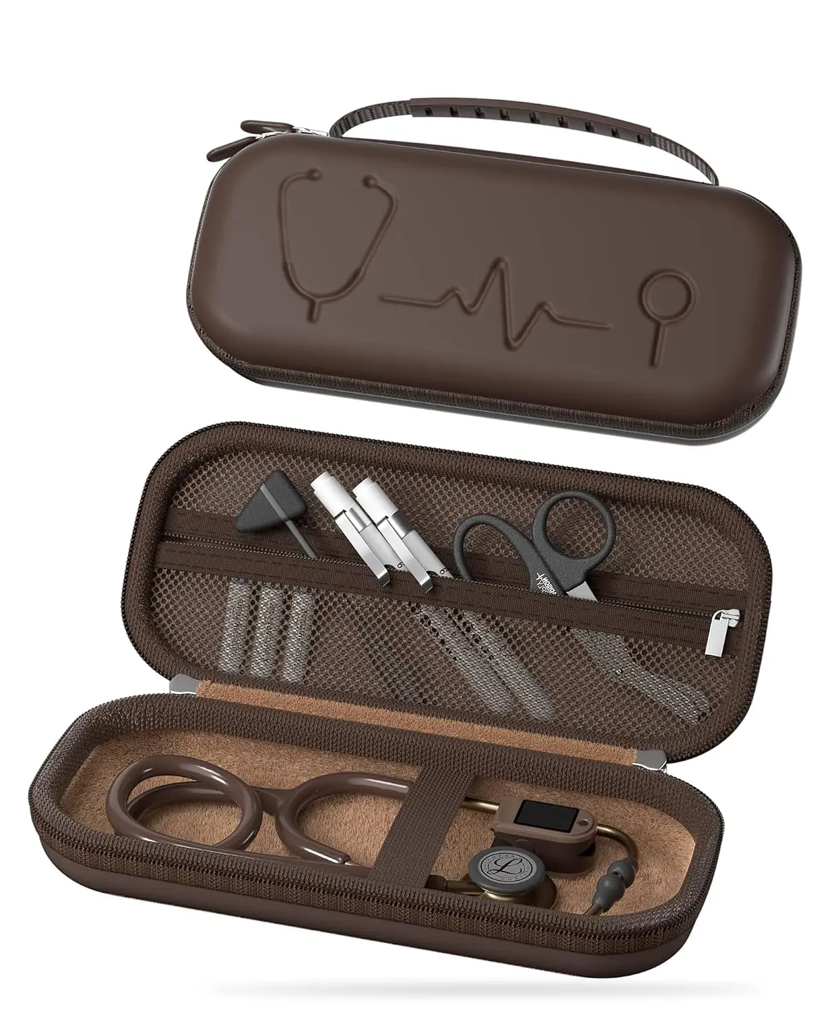 Stethoscope Case for 3M Littmann Classic III & Cardiology IV -Chocolate | Hard Protective Carrying Bag Fits MDF, ADC, Omron Stethoscopes, Medical Storage Organizer for Nurses & Nursing Students