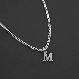 High Quality Minimalist Initial Necklace, Silvery-Tone 26-Letter Pendant Chain for Men & Women, With Waterproof Cuban Link Jewelry, Classic Design, Durable Metal Necklace