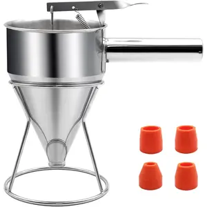 40oz Pancake Batter Dispenser, Stainless Steel Funnel Cake Dispenser with Stand Heavy Duty Baking Tool for Cupcake Waffles Cakes, Caliber: 0.31"/0.47"/0.55"/0.67"