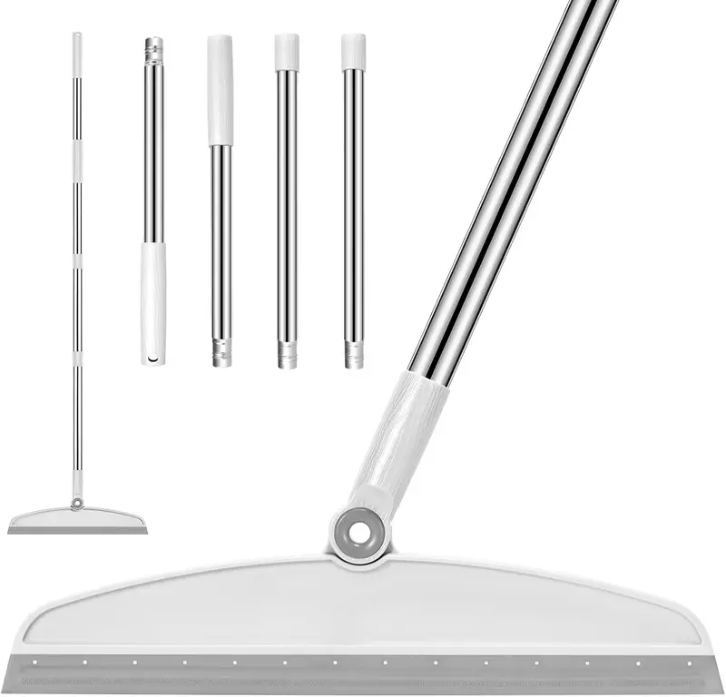 Multifunction Magic Broom 54 Inch Adjustable Silicone Floor Squeegee 2 in 1 Sweep & Scrape Cleaning Broom for Bathroom Kitchen Shower Pet Hair Glass