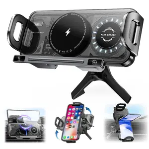 BiLOLLY Car Wireless Charging Holder 15W Dual-Coil Fast Charger for Samsung Galaxy Z Fold 6/5/4/3/2 & iPhone 16/15/14/13/12/11 Pro Max - Automatic Rotating Mobile Phone/Tablet Mount