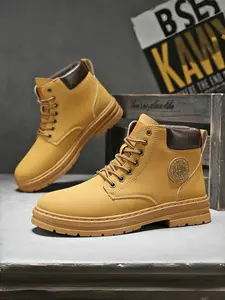 Men's Large Size Mid-Calf Boots, British Style Casual Versatile Work Shoes, Comfortable and Durable Footwear for Daily Wear Walking Shoes Rubber