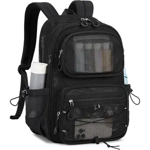 Mesh Backpack, Heavy Duty See Through Backpack Ultra-Lightweight Net Bookbag Breathable Transparent Bookbag for School Beach  Gym Travel, Black
