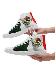 Women's Mexico Flag Print Lace Up Casual Sneakers, Fashion Comfortable Breathable Sports Running Shoes, Female All-match Round Toe Shoes for Daily Wear