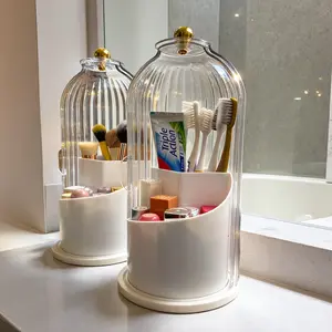 Toothbrush Holders, 360 Rotating Toothbrush & Makeup Brush Organizer - Dustproof, Anti-Slip, Drainage Design with 3 Slots, Transparent Premium Plastic for Bathroom, Vantify & Countertop - Ideal Birthday, Bathroom Decor, Valentine & Holiday Gift