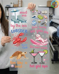 6PCS Designs Faux Yarn Summer Sheet, Summer Lover Gang Sheet, Girly Beach DTF Transfer, Beach Lover Ready For Press Designs, 3D Effect Ready For Summer Heat Transfer DTF WS-42