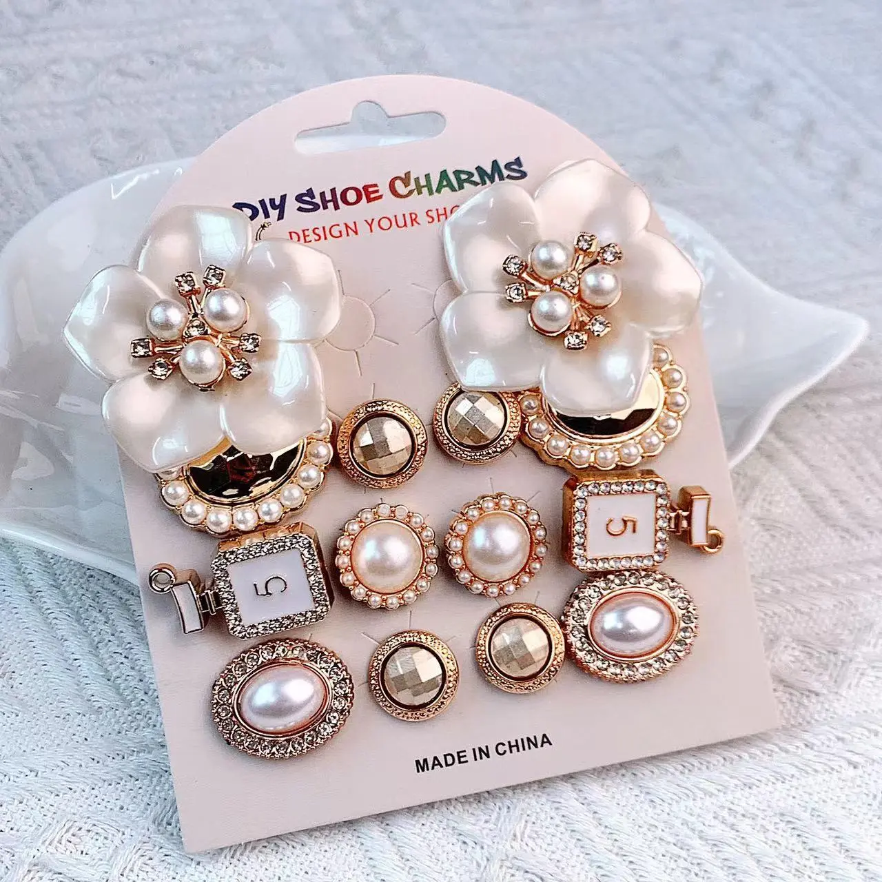 Alloy Base Starfish & Faux Pearl Rhinestone Snap-On Croc Charms - Removable Pins, DIY Bling Beach Footwear Decoration, Cute All-Seasons Hanging Home Decor Accessory for DIY Enthusiasts
