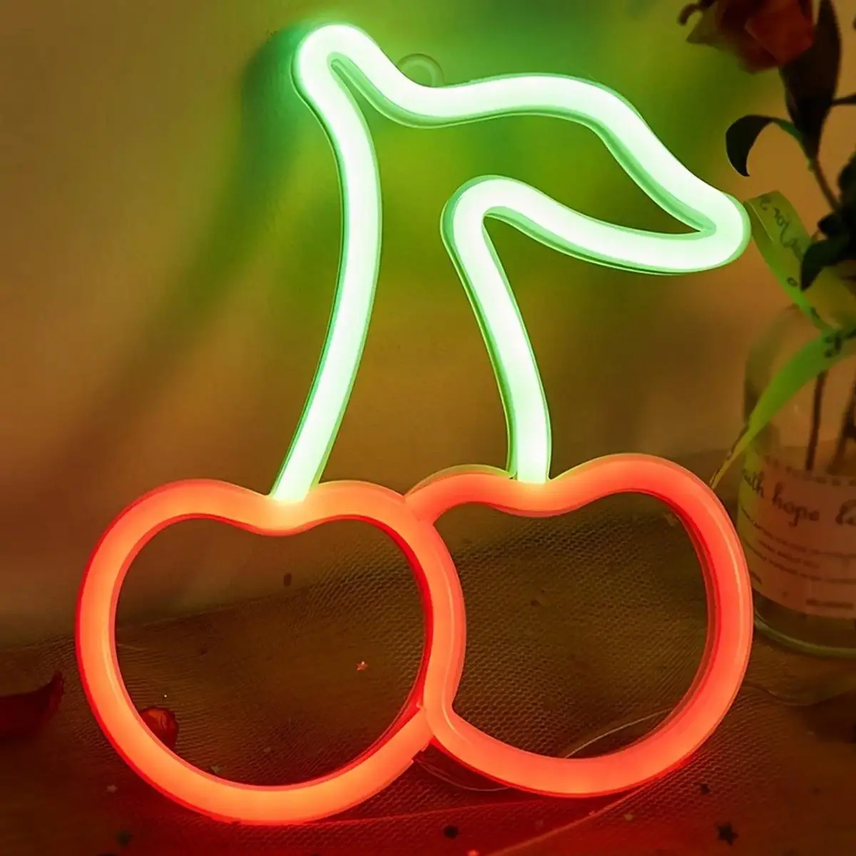 Cherry Shaped Design Neon Light, Wall Decoration Cherry Neon Lights, Novelty Lighting for Home & Party Decoration