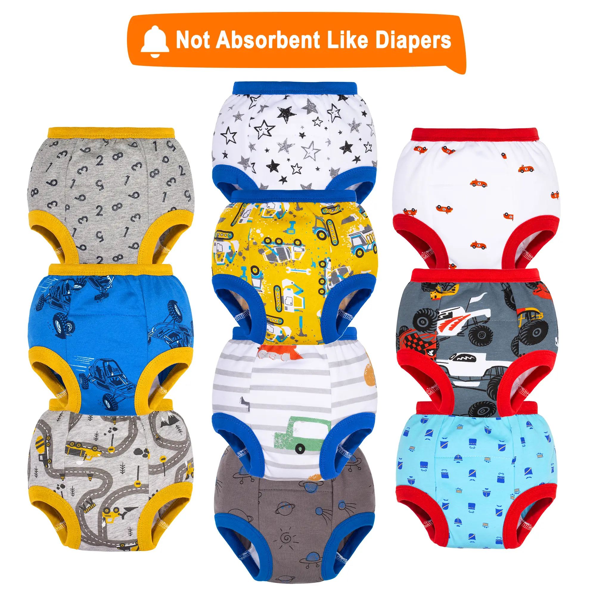10-Pack Reusable Potty Training Pants – Soft Cotton Training Underwear for Boys and Girls, Ideal for Potty Training