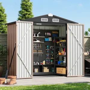 [on sale] Aoxun 6x4 FT Outdoor Storage Shed, Metal Garden Tool Shed with Sloping Roof & Lockable Door for Patio Lawn Backyard (Brown)