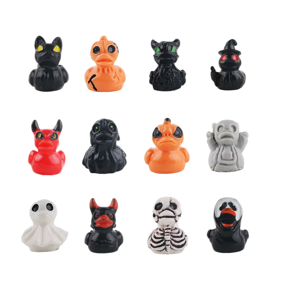Spooky Resin Miniature Figurine Set - Ghost, Devil, Skull Duck Collectibles, Halloween Desktop Decor, Party Favors for All Ages