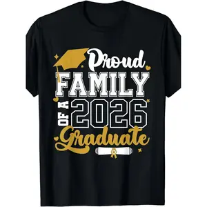 Proud Family of A 2026 Graduate Senior 2026 Class T-Shirt|   Same Style for Men And Women, 2025 Summer, Short-Sleeved, Printed, Pure 180G, Crew Neck, All-Season, Vintage Style, Regular Fit