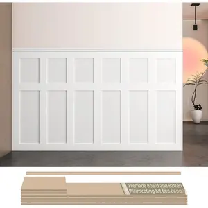Premade Board and Batten Wainscoting Kit, MDF Paintable Accent Wall Panels with  Trim, Pre-Cut  to Assemble Moulding for Interior  Decor, Covers 93.93 x 56 in.