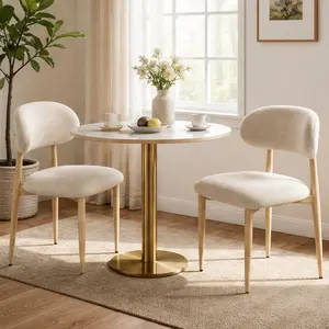 ARCH Set of 2 Modern Farmhouse Fabric Upholstered Dining Chairs with Foot Pegs, Cream Metal Legs Side Chairs for Kitchen Dining Room, 300lb Capacity, Easy Assembly, Cream Color Options, Fabric+Metal Material, Product Weight: 26.01 lb