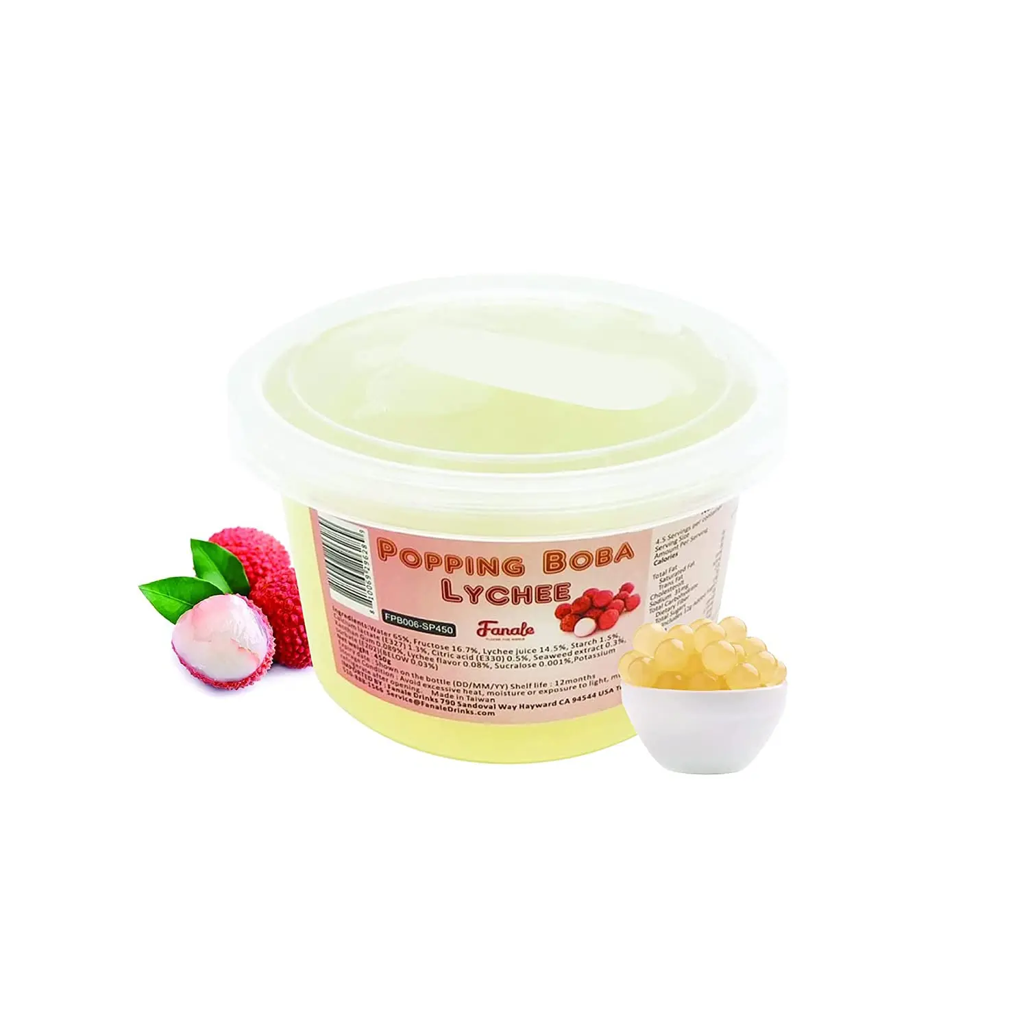 Fanale Lychee Popping Boba, 100% Fat Free, Vegan, Bursting Boba Pearls, Flavored Pearls for Bubble Tea, Shakes, Desserts & Smoothie, Popping Boba Pearls, 1 Pound (Pack of 1)