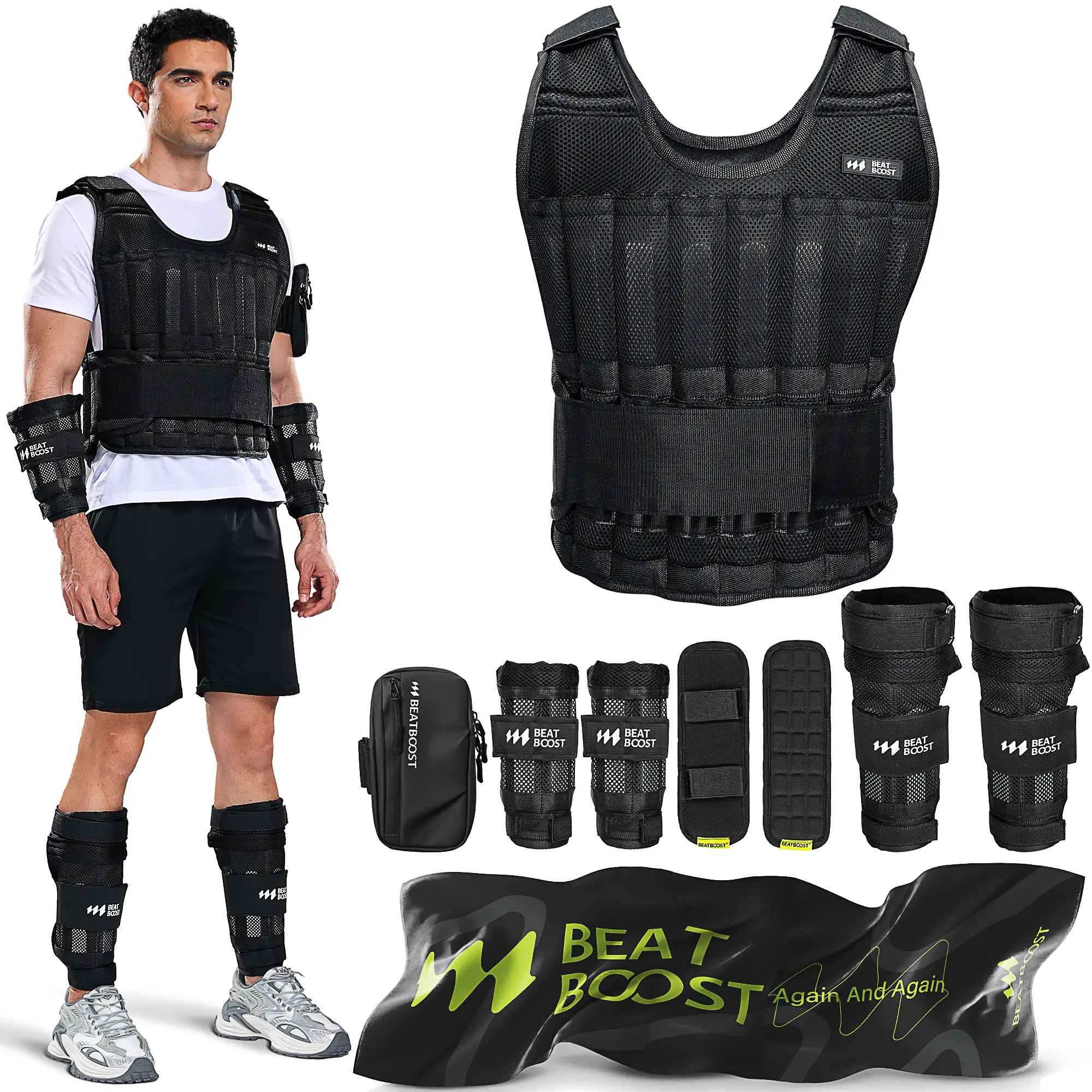 BeatBoost Adjustable Weighted Vest for Men, 20lb-60lb with Steel Plates, Home Fitness Equipment, At Home Workout Equipment, Gym Accessories for Strength Training