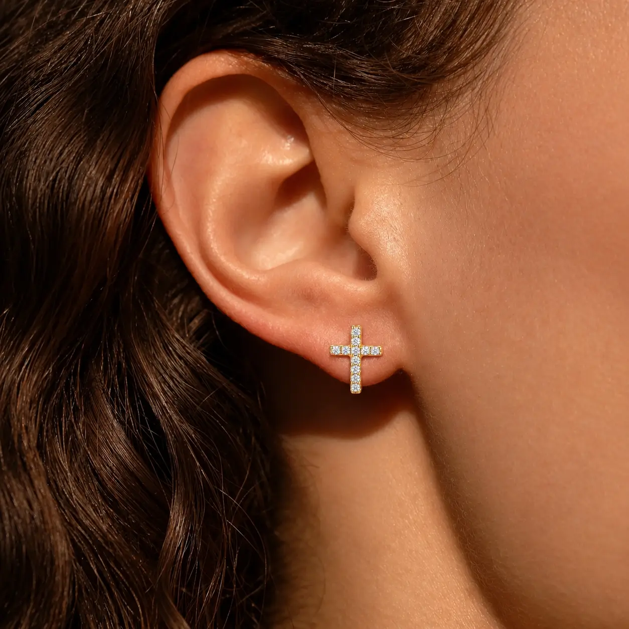 Gold Cross Stud Earrings for Women with Gift Box, Cubic Zirconia Christian Earrings, Dainty Faith Jewelry Gift