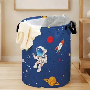 Astronaut Pattern Laundry Basket, Multi-purpose Space Themed Clothes Toy Storage Basket, Household Storage Organizer for Home Living Room Bedroom