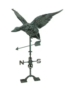 Verdigris Patina Metal Flying Duck Weathervane with Roof Mount