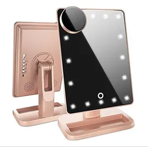 LED Makeup Vanity Mirror with 20 LED Lights, Touch Screen, 10X Magnification, Bluetooth Speaker, Music Playback, Abs-Constructed Home Decor Mirror