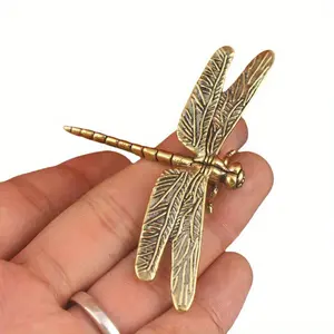 Vintage Brass Dragonfly Figurine - Antique-Style Home & Office Desk Decor, Creative Tea Pet Collectible Ornaments Multicolor Animal Design