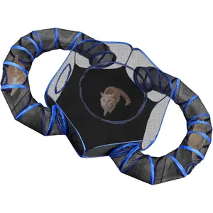 Outdoor Cat Enclosures Playground with 2 Circle Playpen Tunnels Catio Portable Tent for Cats Kitty and Small Animals Indoor Outdoor Fence with Top Cover