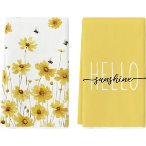 Yellow Bee Hello Sunshine Spring Kitchen Towels Dish Towels, 18x26 Inch Summer Holiday Decoration Hand Towels Set of 2