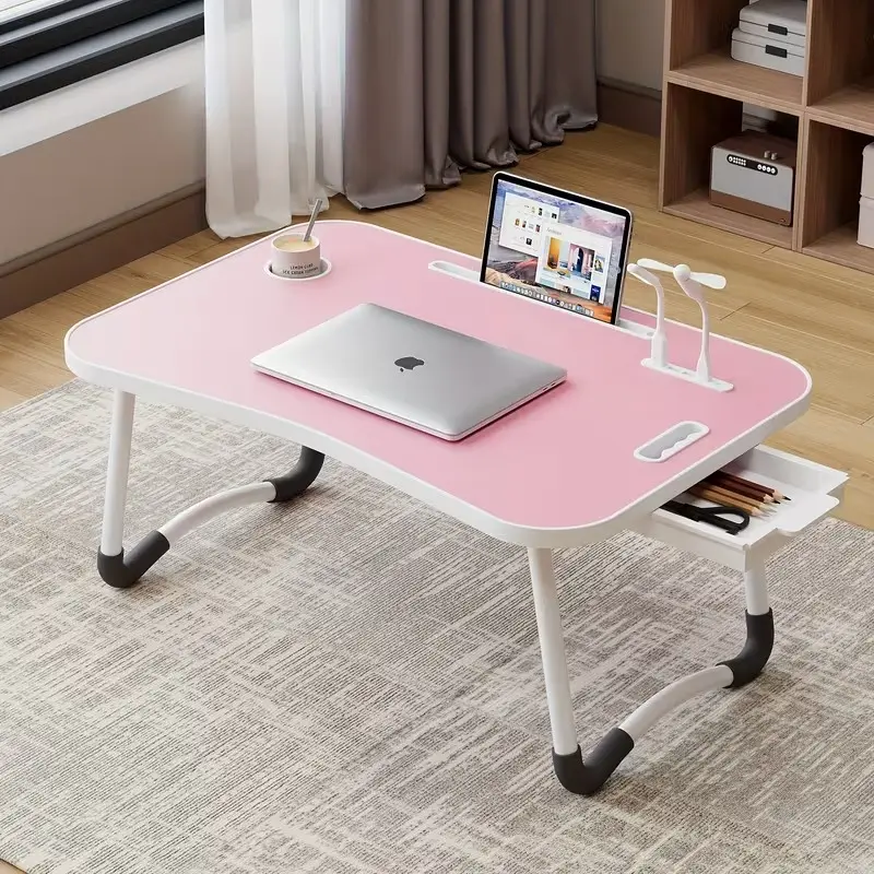 Oversized Laptop Bed Desk, Portable Foldable Laptop Table, Computer Desk Tray Table with 4 USB Ports, Storage Drawer and Cup Holder, for Bed/Couch Working Reading Writing Student Learning Desk