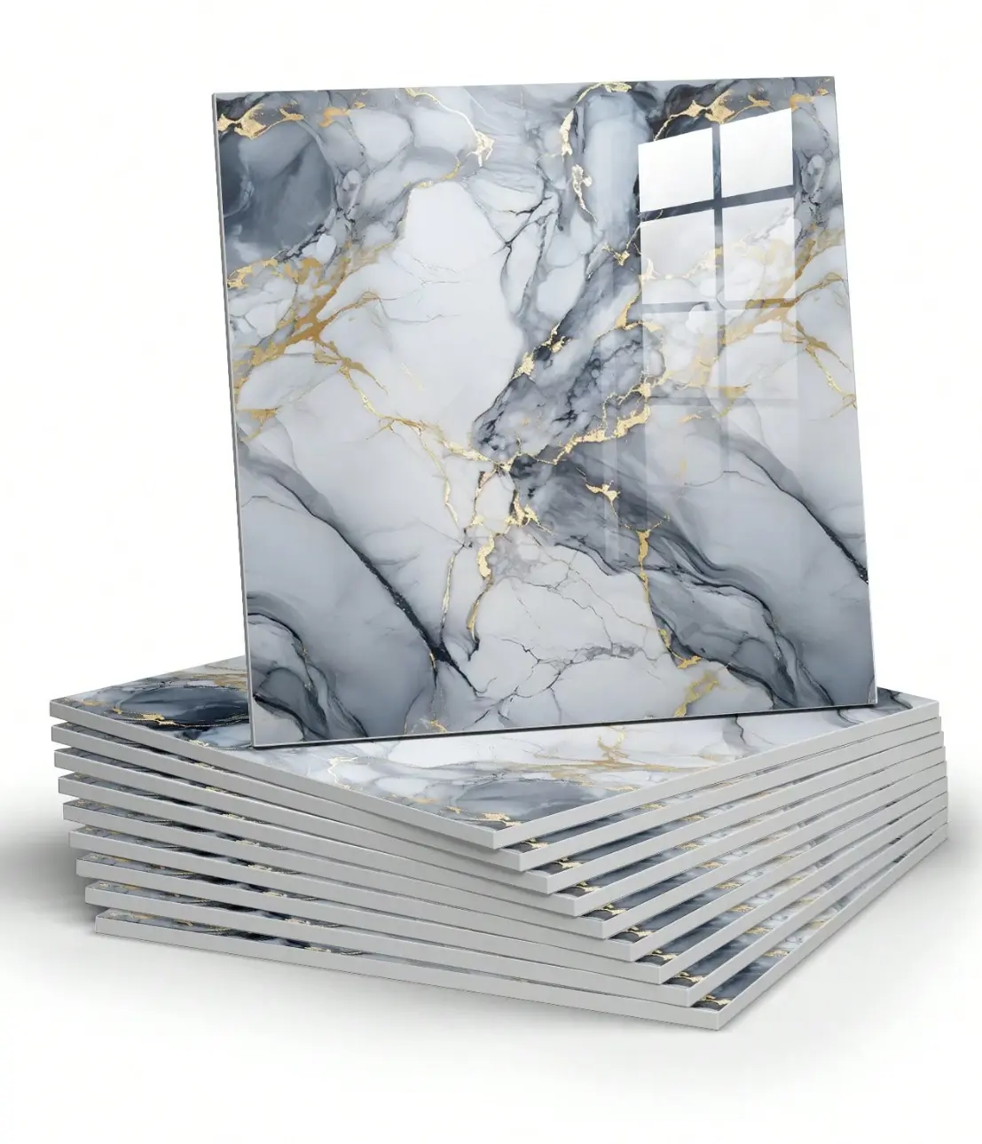 10pcs Deep Gray Marble Pattern Self-Adhesive Tile Stickers - 0.9 sq m Waterproof Moisture-Proof Aluminum Plastic Board - Home Decor Wall Renovation Peel-and-Stick Panels