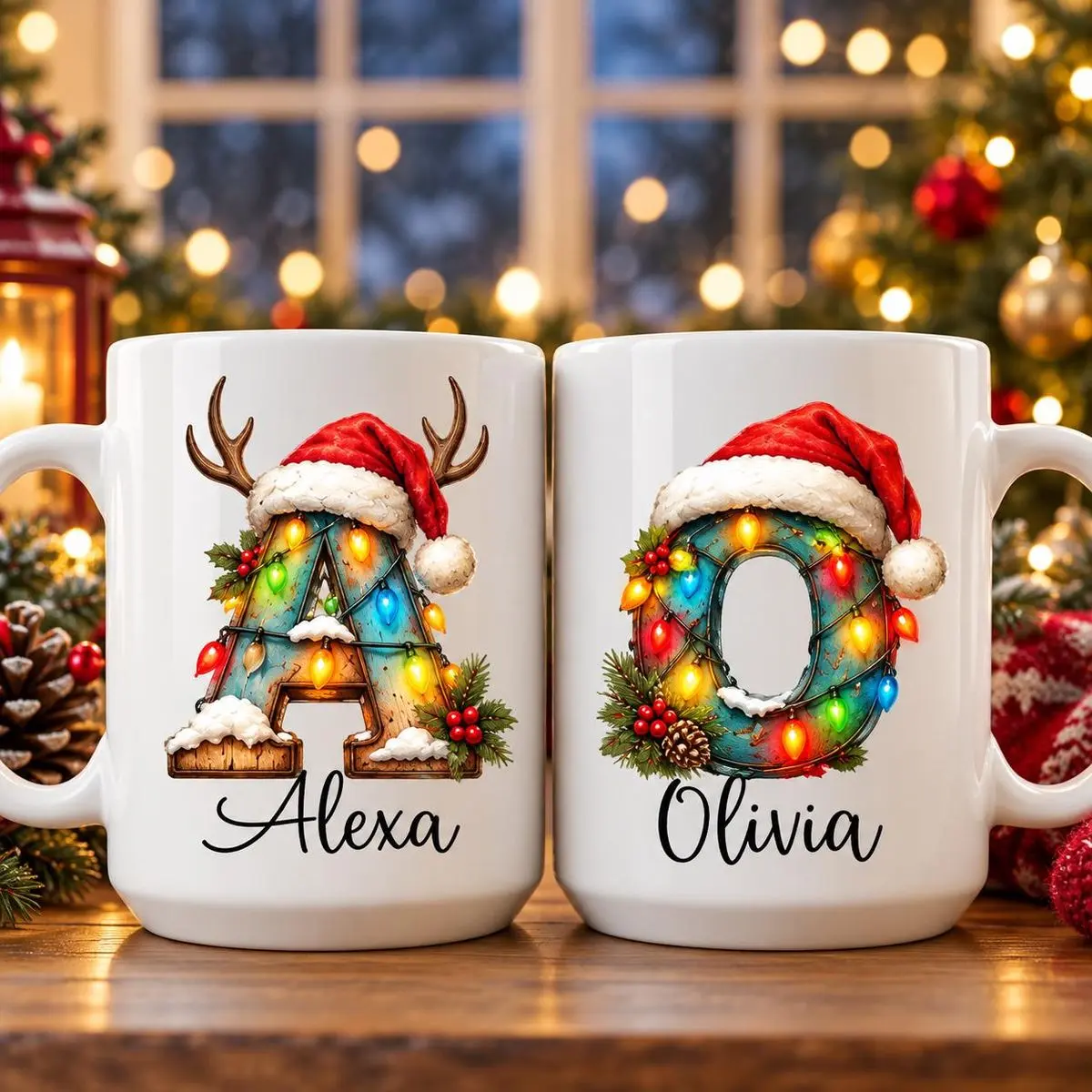 Personalized Monogram Christmas Mug, Custom Name Coffee Cup, Alphabet Letter Christmas Mug, Secret Santa Presents. Xmas Exchange Gift For Family, 11 15oz Ceramic Cup