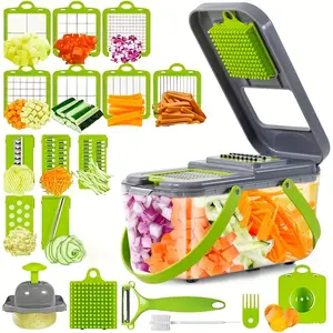 Vegetable Chopper with Multi Blades Slicer Shredder Dicer for Kitchen Onion Garlic Potato Fruit Salad Pizza Prep Large Size Food Chopping Tool with Colander
