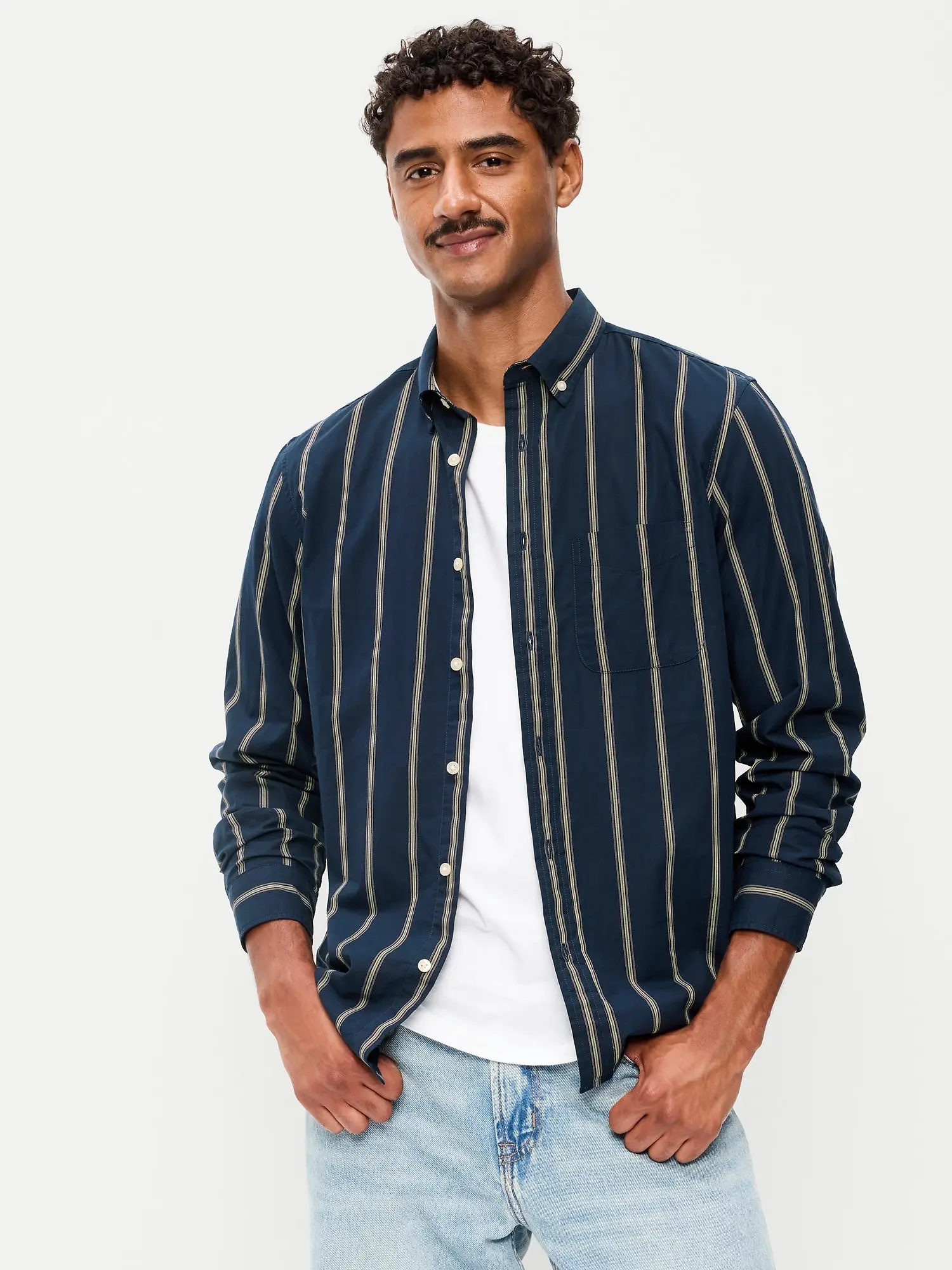 Old Navy Men's Classic Fit Everyday Striped Poplin Shirt