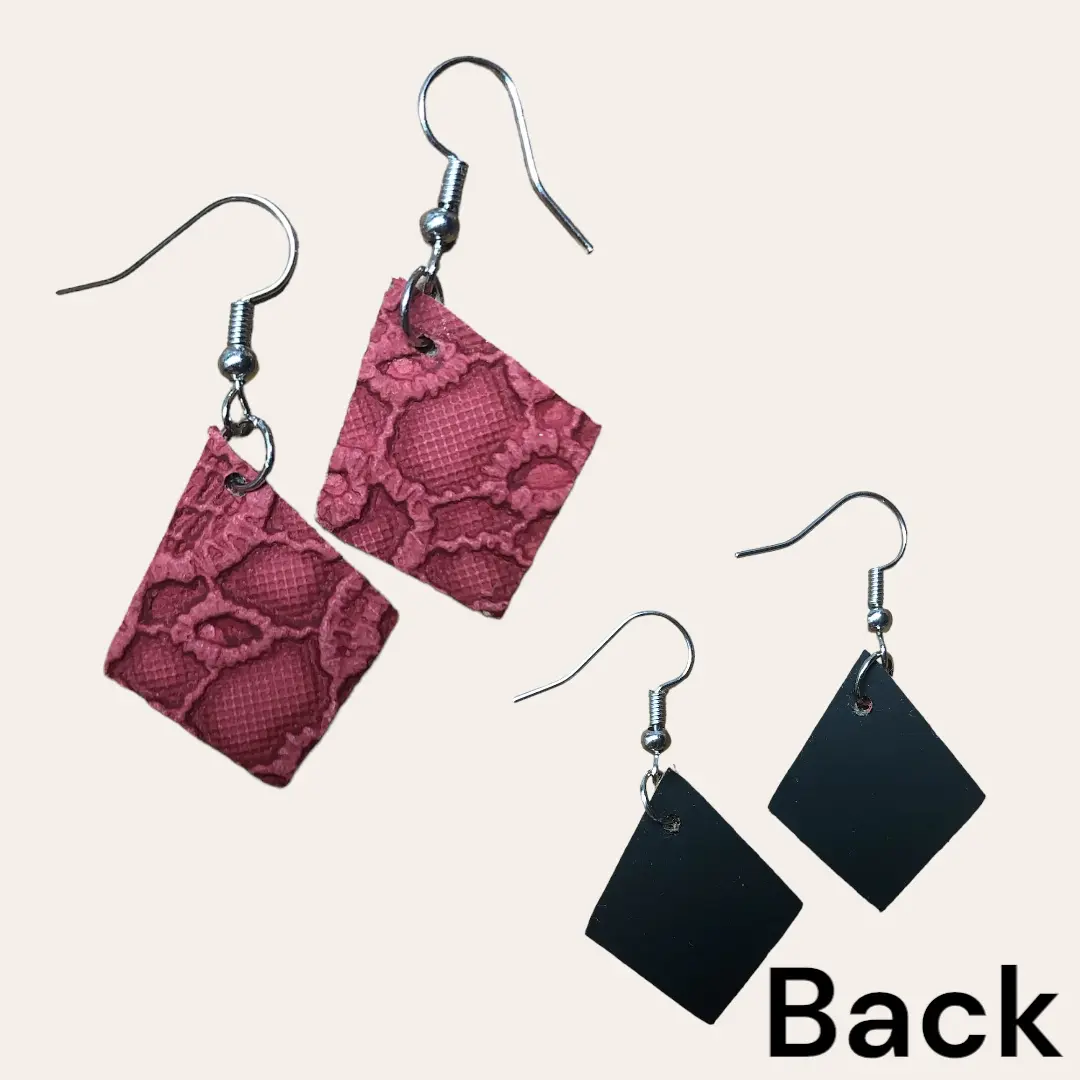 Burgundy Dangle Earrings, Matte Black Heat Transfer Jewelry Style Earrings for Weddings, Fashion Costume Accessories, Casual, Anniversary, Any Occasion, Backed With Matte Black Heat-Transfer Vinyl, Birthday, Drop Earrings, Choking Hazard Small Parts