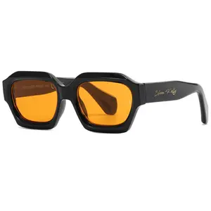 SHEEN KELLY Retro Thick Hexagon Sunglasses Men Women Trendy Oversized Square Chunky Black Dark 90s Glasses