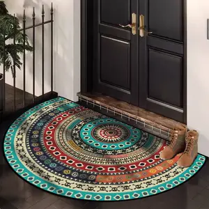 Boho Style Semicircular Door Mat, Non-slip Welcome Door Entrance Mat, Washable Floor Carpet for Home Living Room Bedroom Kitchen Bathroom Hotel