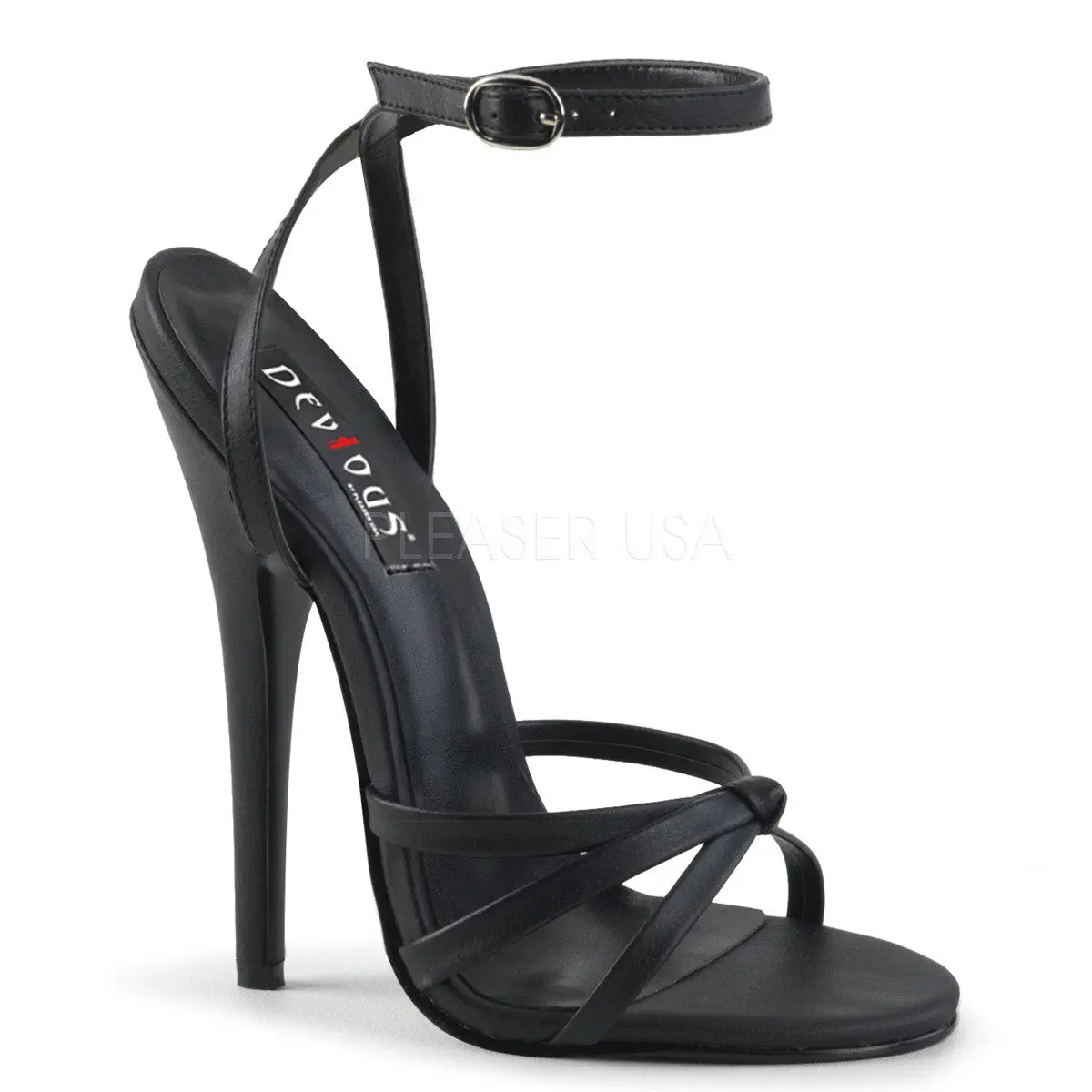 Women's 6" Heel Stiletto Sandals - DOMINA-108 Black Polyurethane (PU Upper) Synthetic Footwear, Heels for Women, Wrap Strap, Black Heels